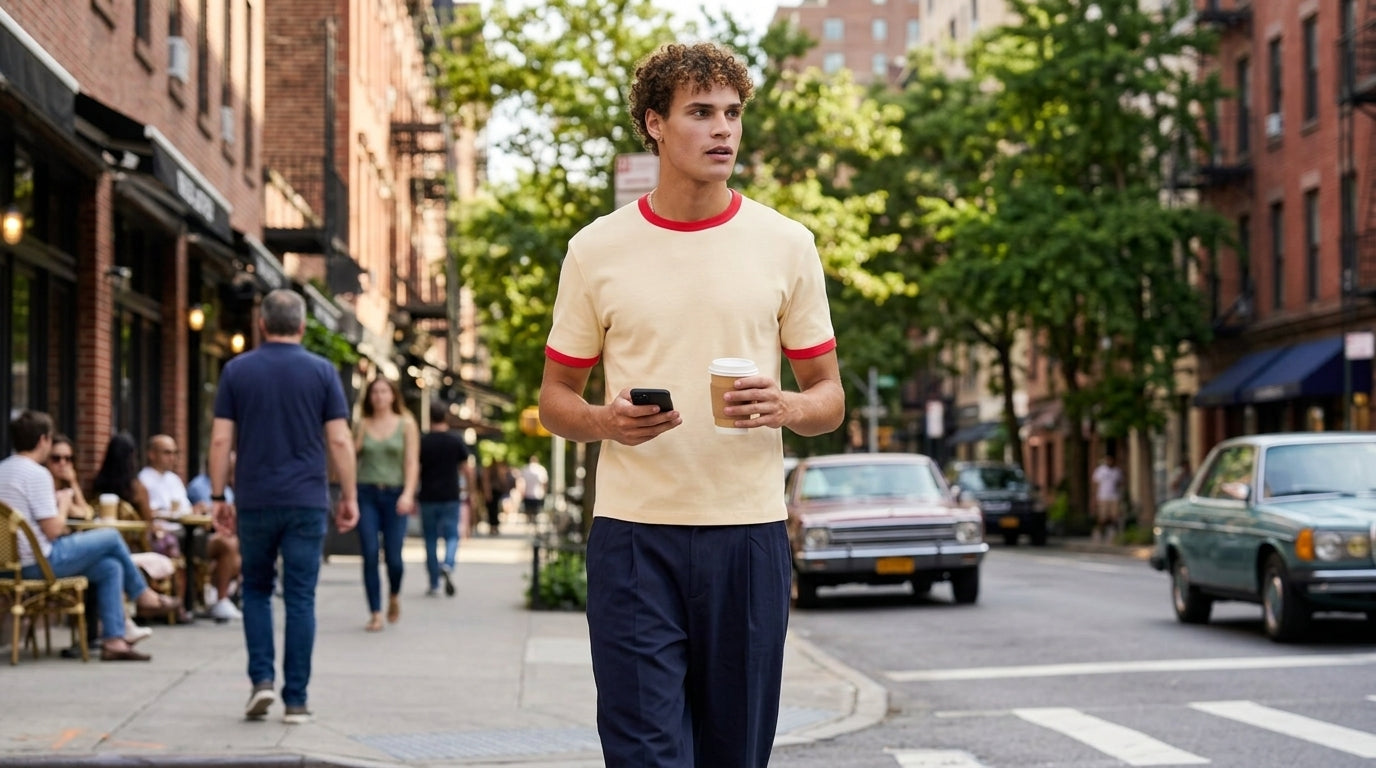Foto lifestyle — modelo con la Camiseta Charlie Ringer (horizontal)