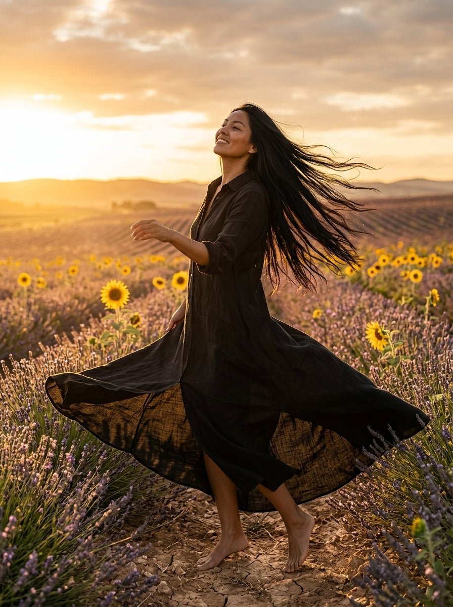 Editorial — el vestido largo en movimiento