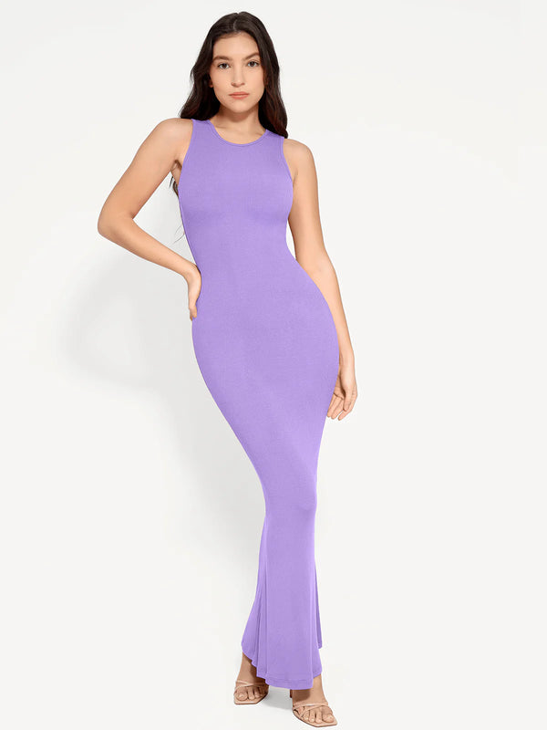 Vestido largo moldeador sin mangas con cuello redondo y faja reductora
